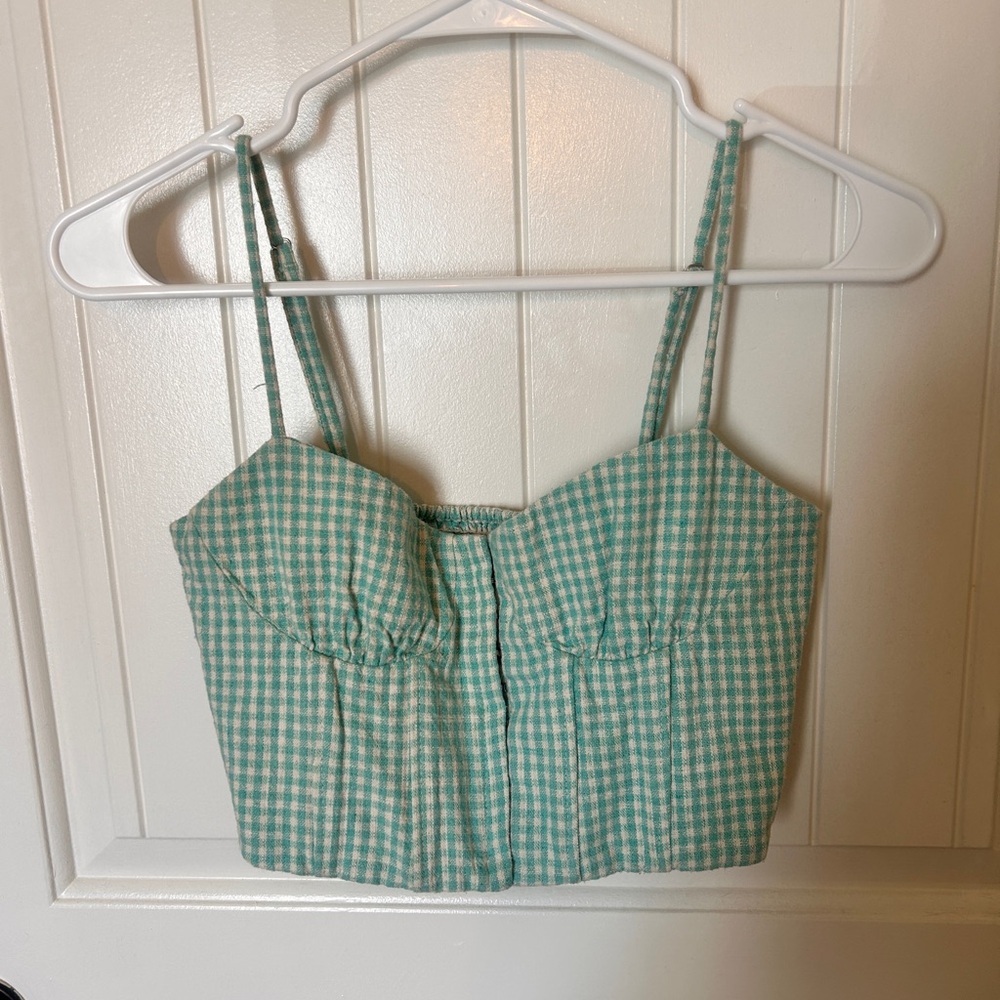 Teal Gingham Zara top